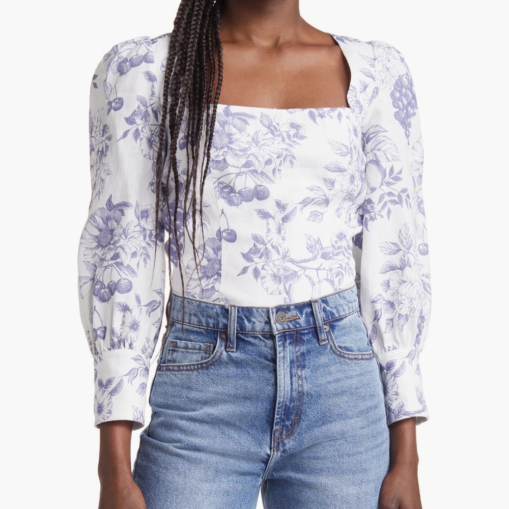 Reformation Stilton Puff Sleeve Top in Carla Size 4